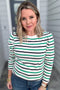 All In Line Stripe Top -Green + Navy