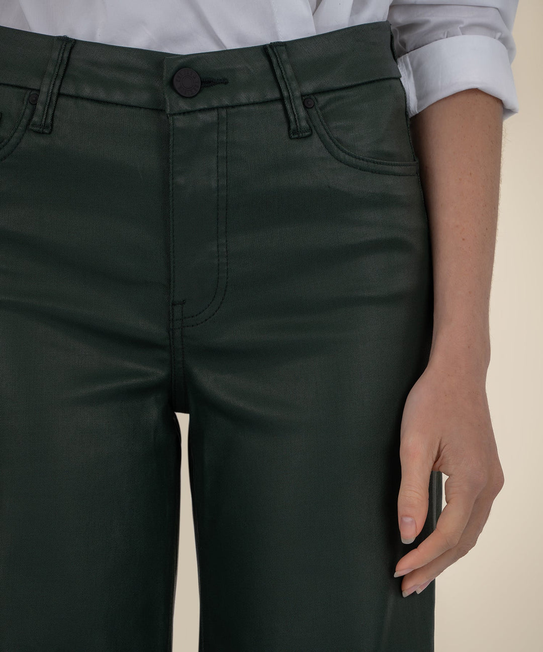 KUT: Meg Coated High Rise Wide Leg - Forest