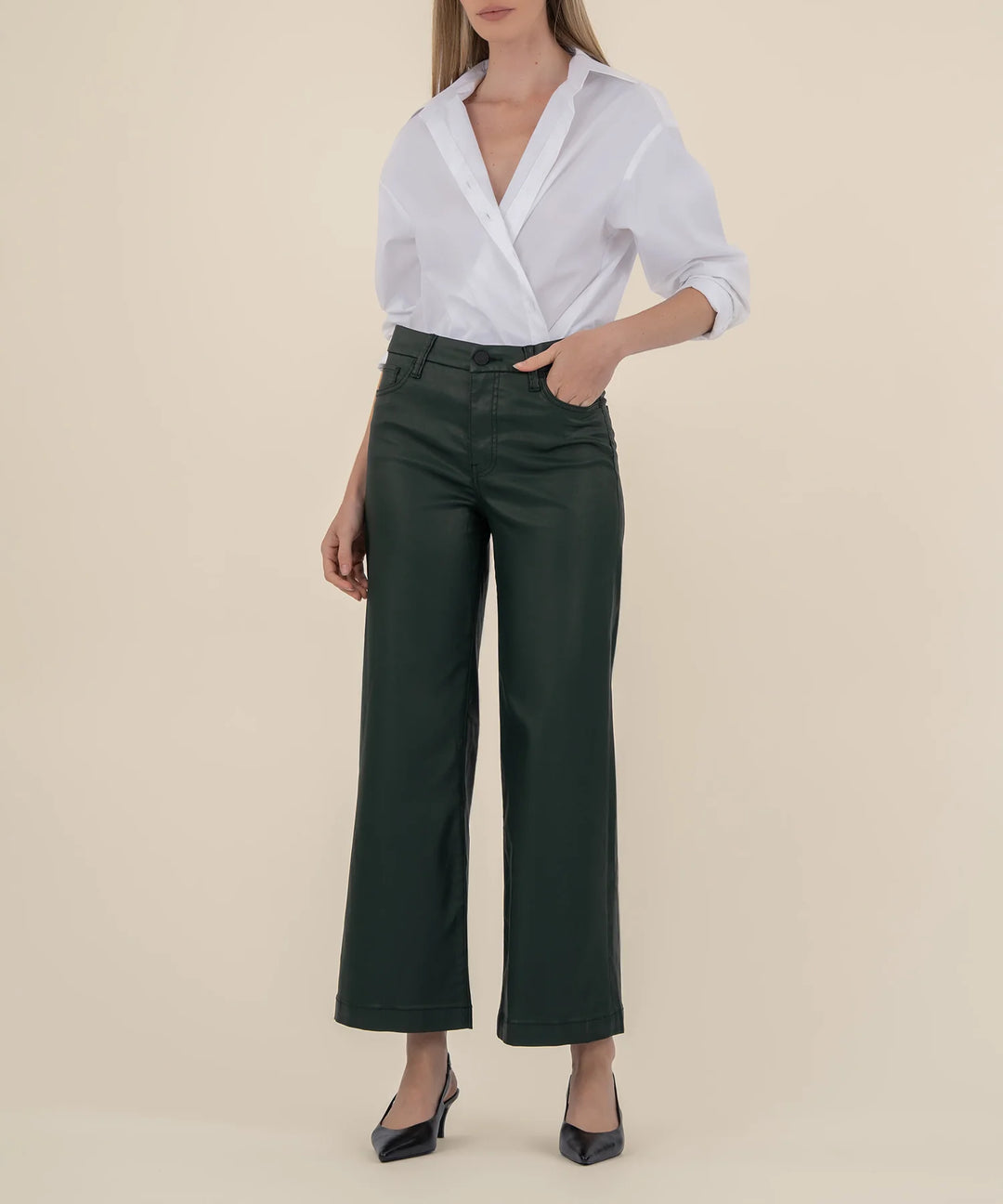 KUT: Meg Coated High Rise Wide Leg - Forest