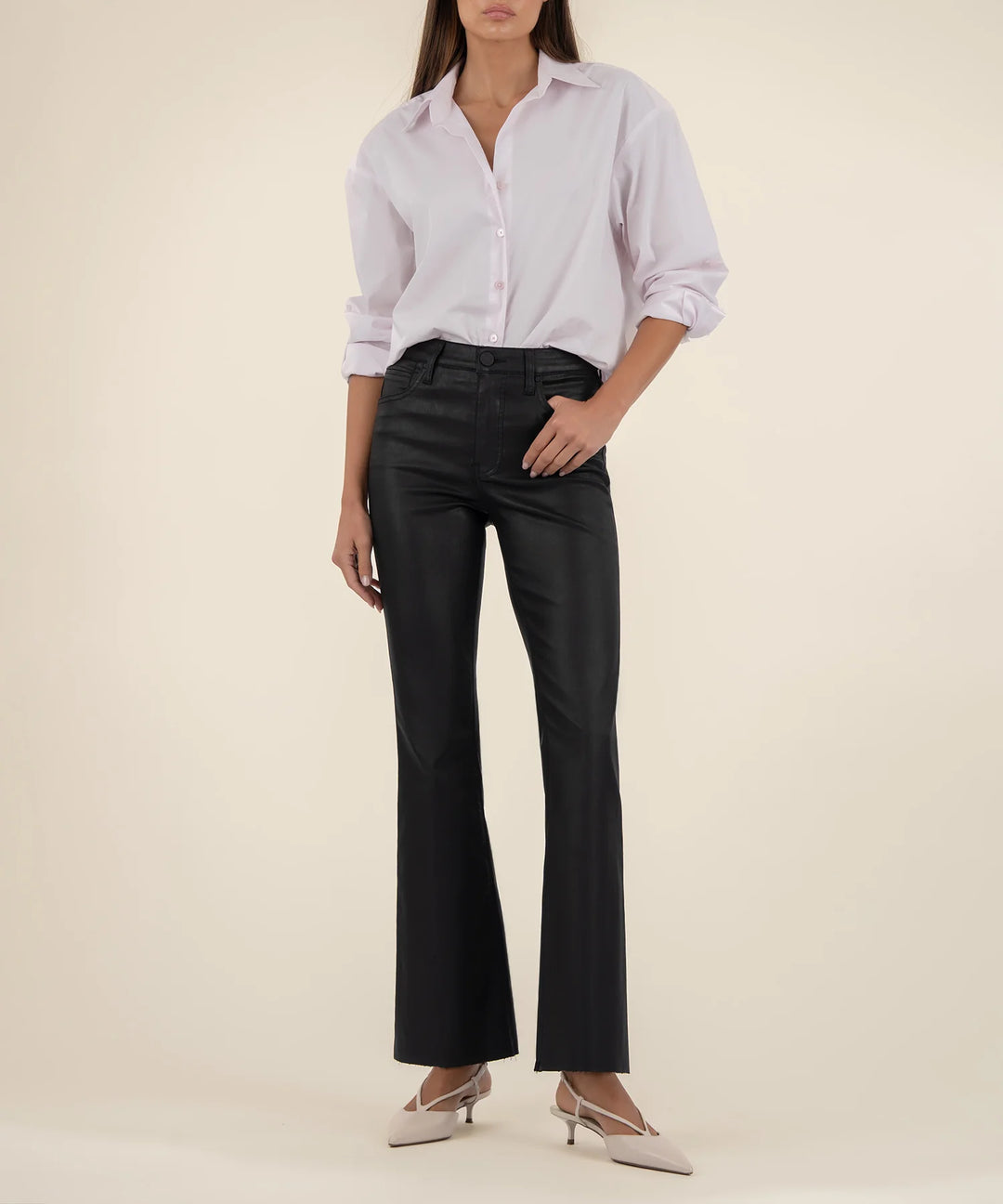 KUT: Stella Coated High Rise Flare - Black
