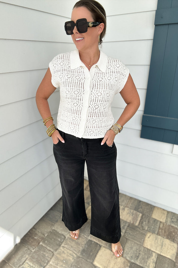 KUT: Meg High Rise Wide Leg -Black Glittering