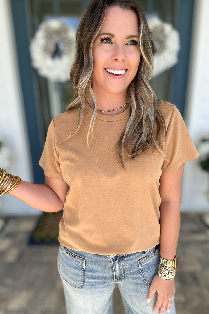 KUT: REMINGTON- SCOOP NECK TEE - Camel
