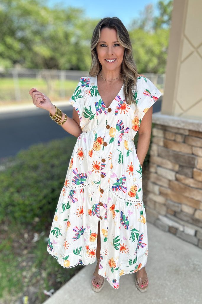 karlie dress Karlie: Toucan Fruit V-neck Maxi – B Social Boutique Size:M/8 Rapper Fat Joe leaves 93%Rayon 7%Spandex upload-20251208