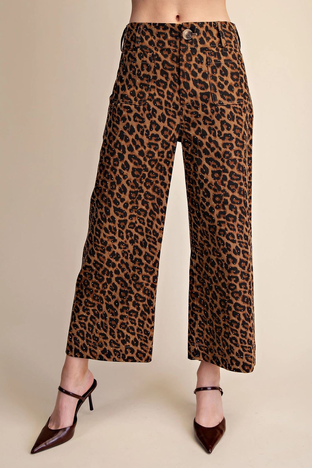 Leopard Colette Cropped Rhinestone Pants