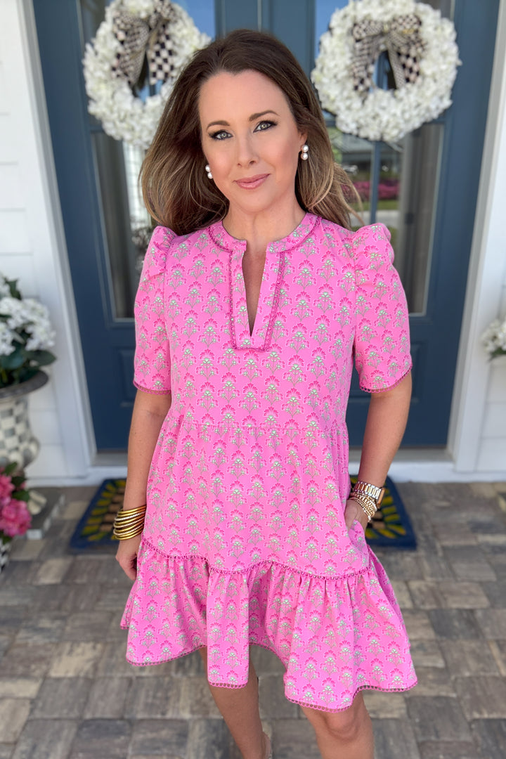 Mary Square: Adelyn Dress - Deco Lilies Fuchsia