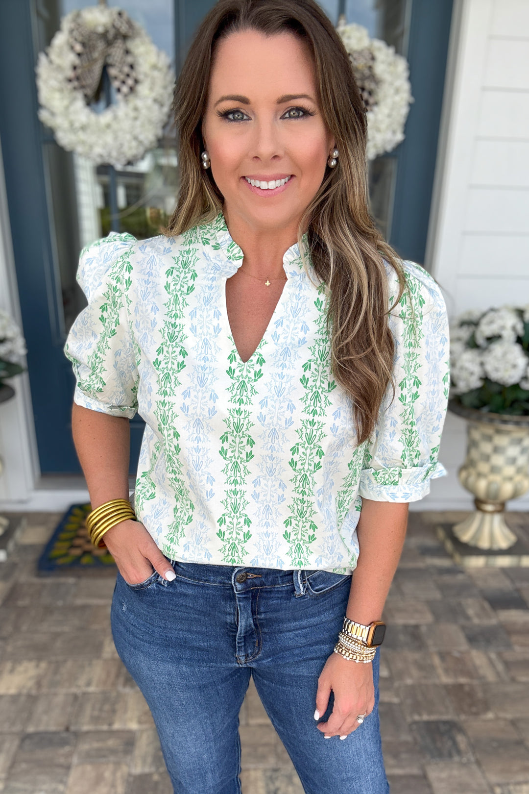 Mary Square: Colette Top Heirloom Vine Green