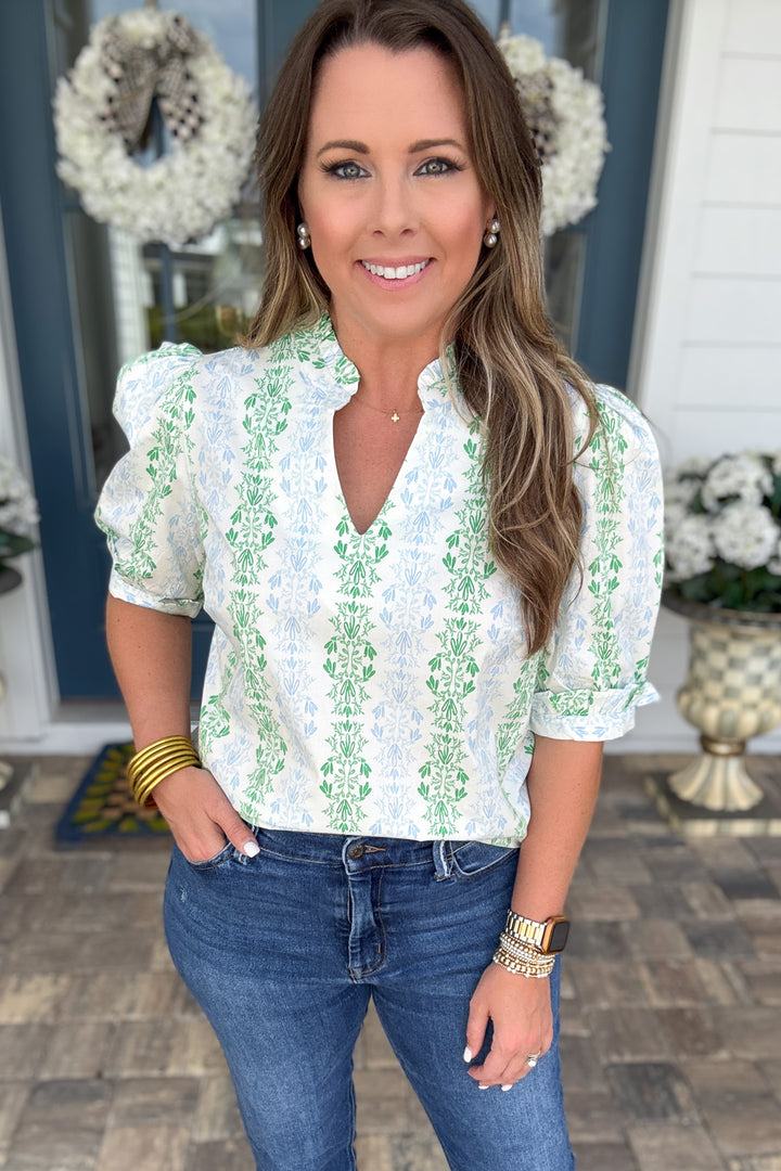 Mary Square: Colette Top Heirloom Vine Green
