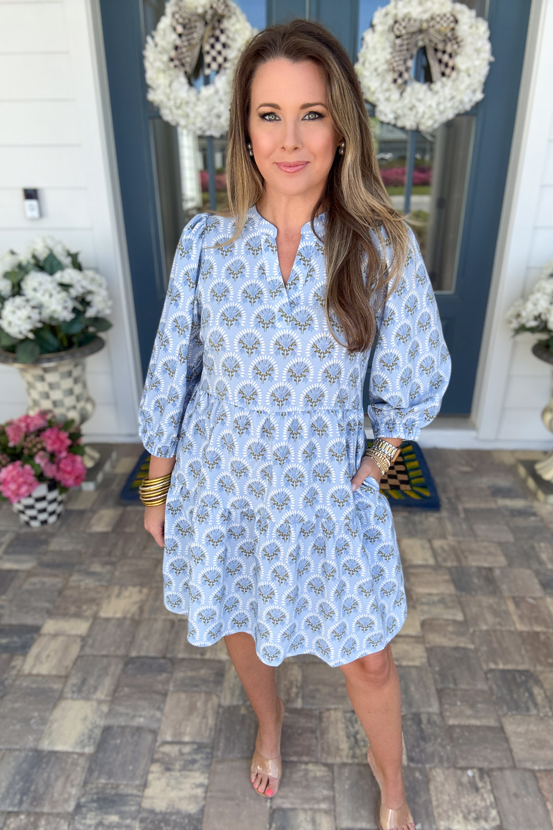 Mary Square: Cooper Dress - Botanica Blooms Blue