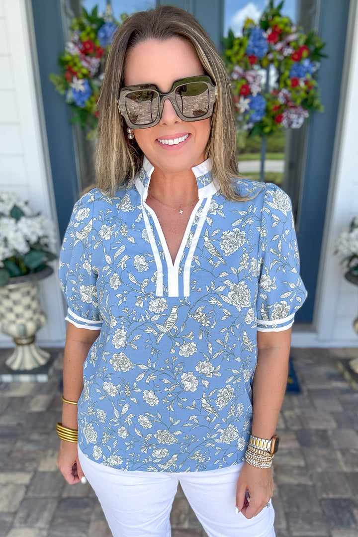 Mary Square: Tricia Short Sleeve Top - Song Bird Blue