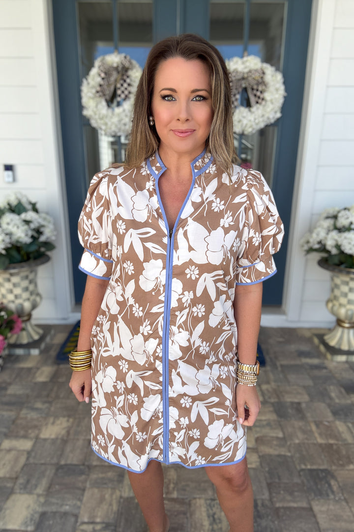 Mocha Bloom Zip Dress