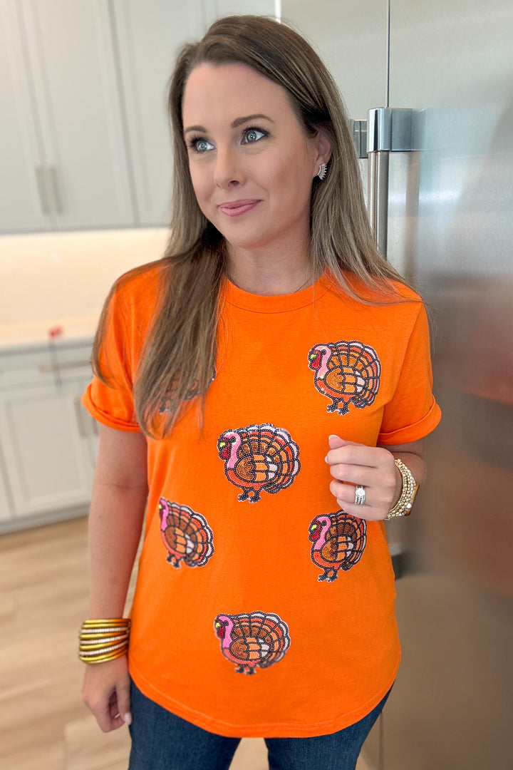Orange Turkey Sequin Tee