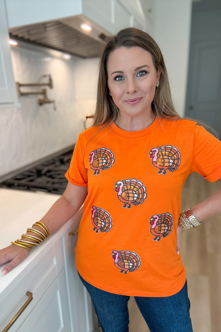 Orange Turkey Sequin Tee