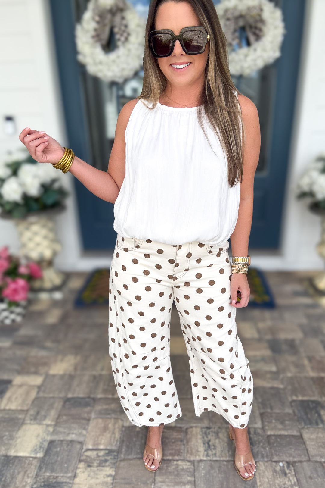 Polka Dot Barrel Jean - Oatmeal