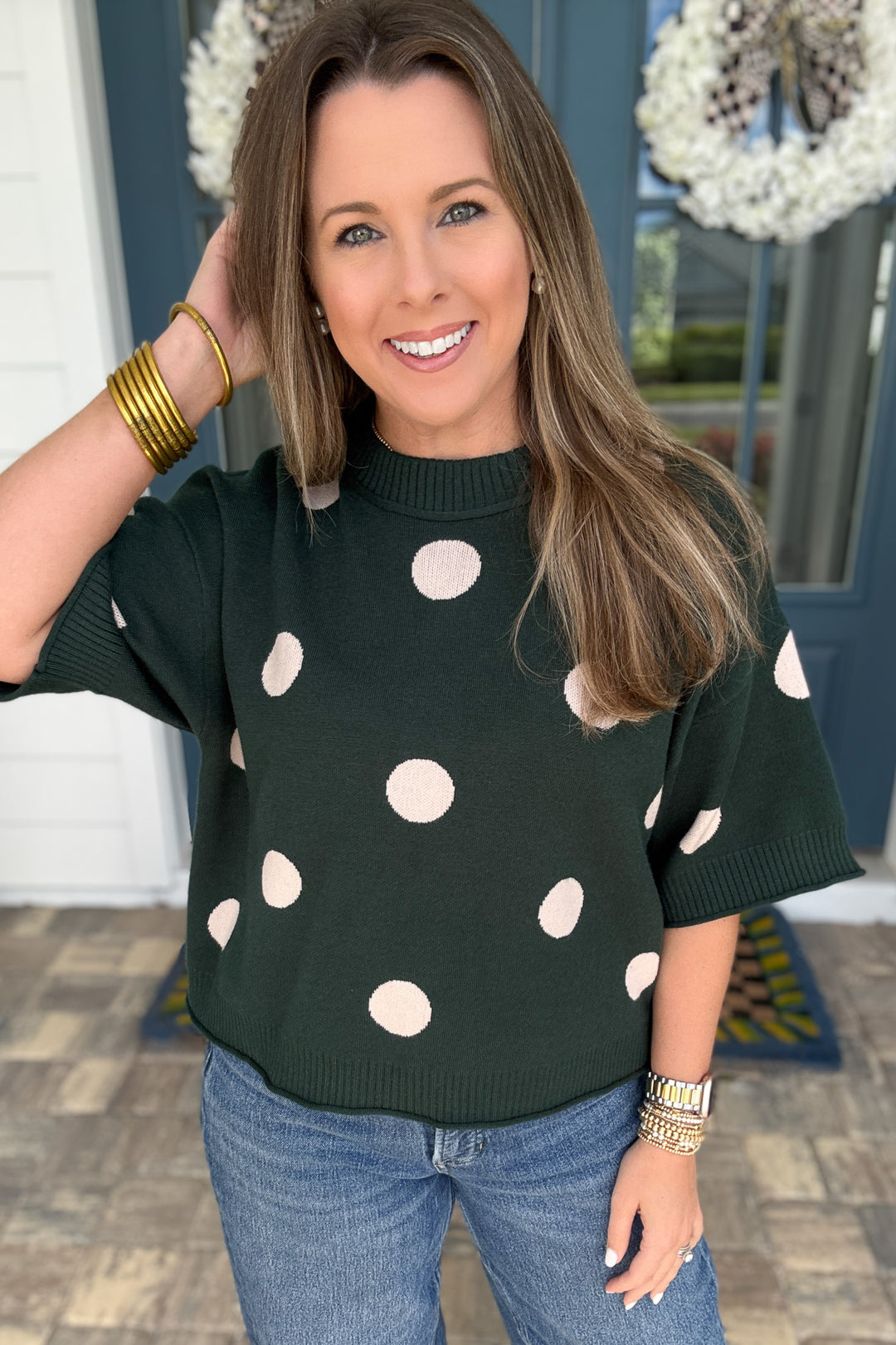 Polka Dot Perfection Sweater - Hunter Green