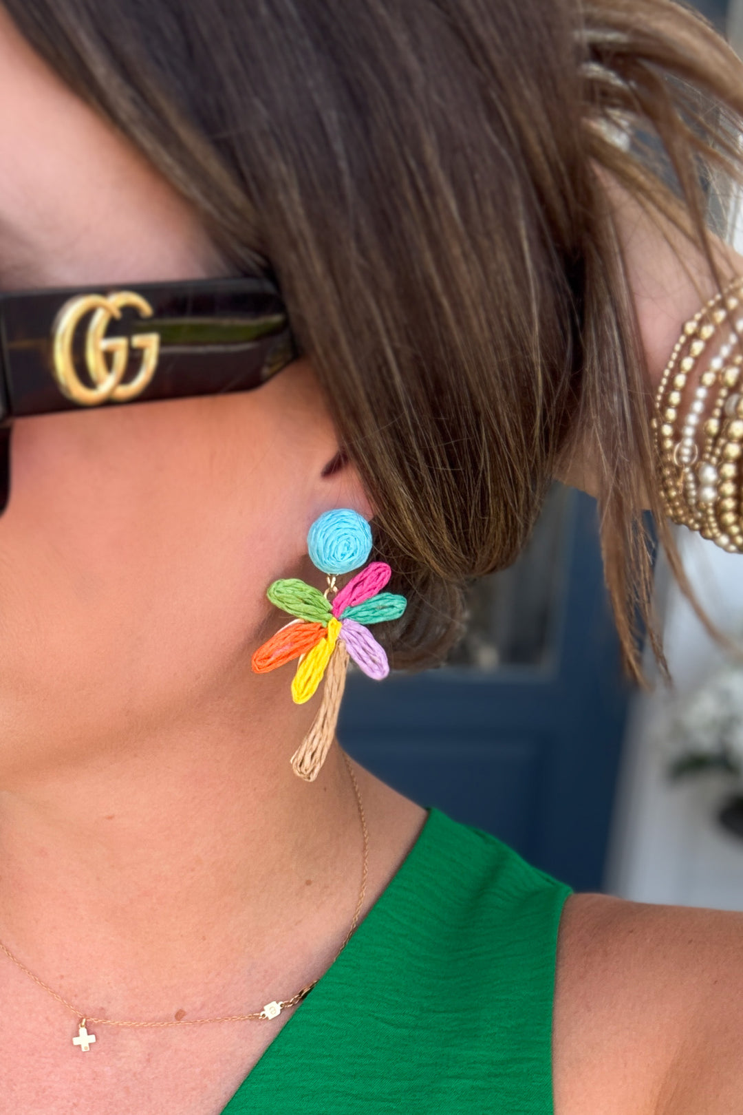 Colorful Raffia Palm Tree Earrings