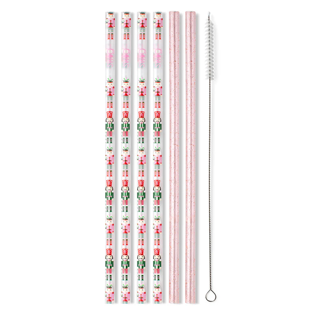 Swig: Sugar Plum Soldiers + Light Pink Glitter Reusable Straw Set