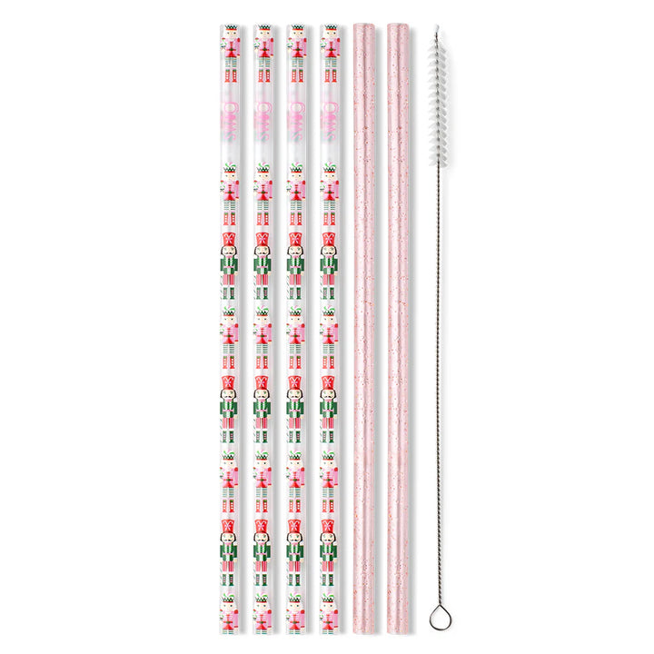 Swig: Sugar Plum Soldiers + Light Pink Glitter Reusable Straw Set