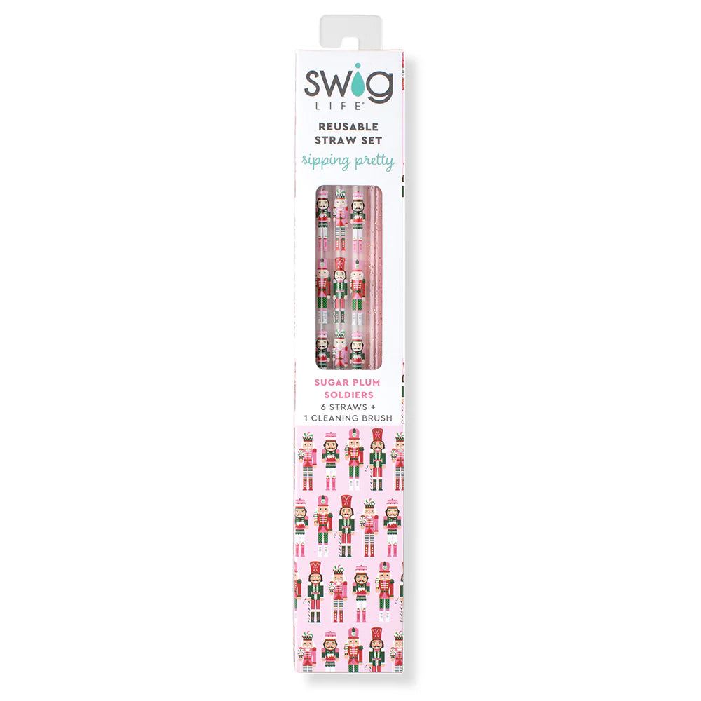 Swig: Sugar Plum Soldiers + Light Pink Glitter Reusable Straw Set