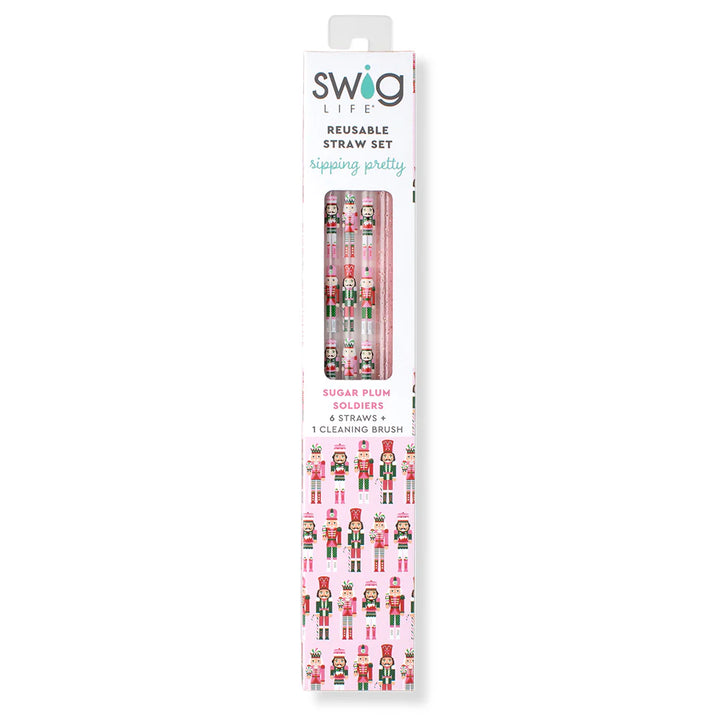 Swig: Sugar Plum Soldiers + Light Pink Glitter Reusable Straw Set