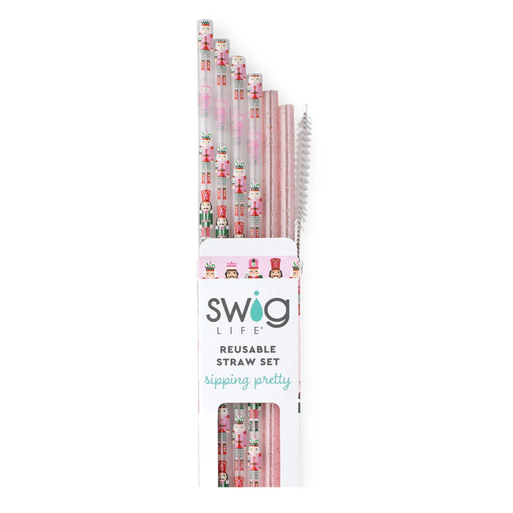 Swig: Sugar Plum Soldiers + Light Pink Glitter Reusable Straw Set