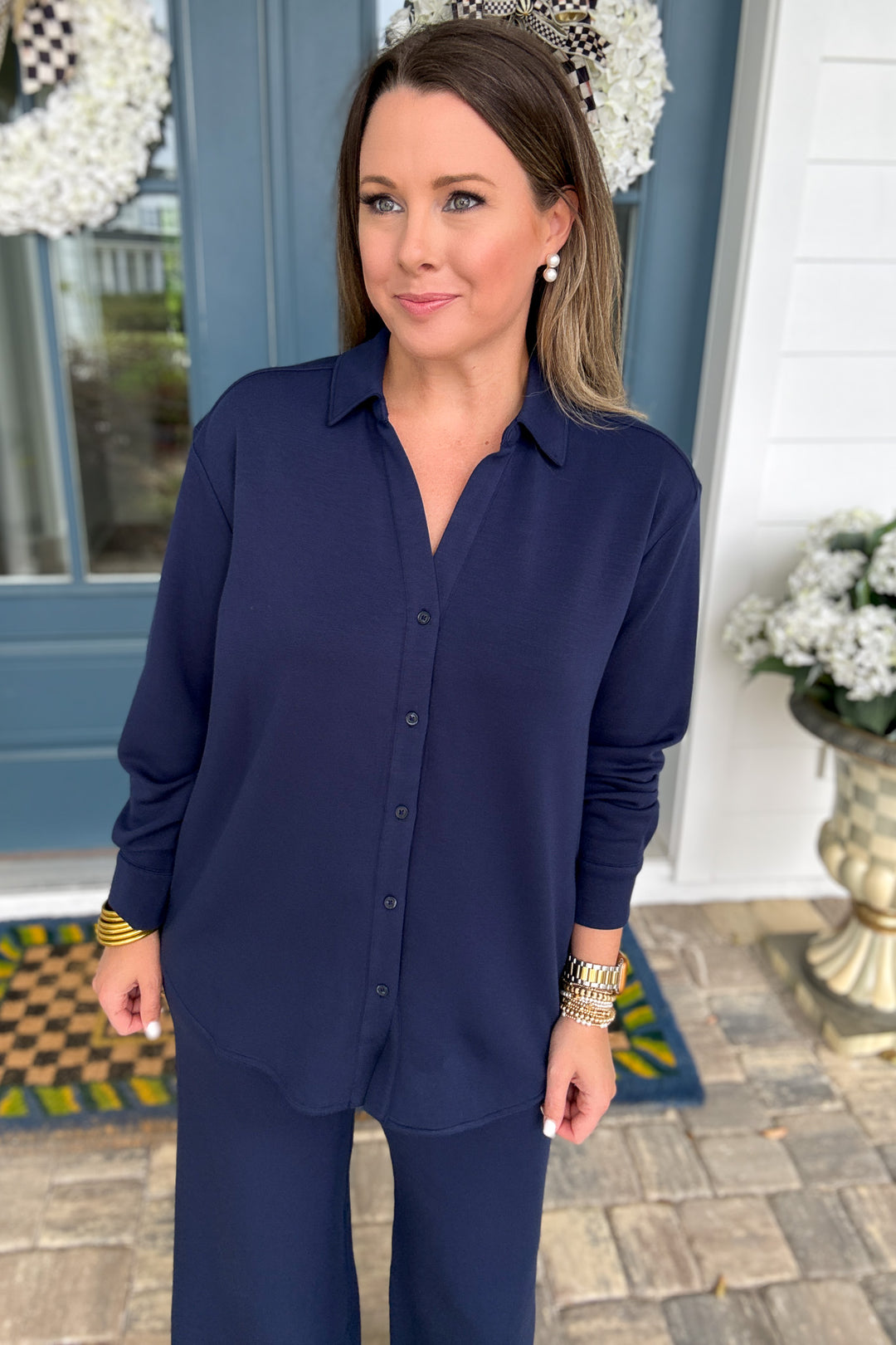SPANX: AirEssentials Oversized Button Down - Timeless Navy