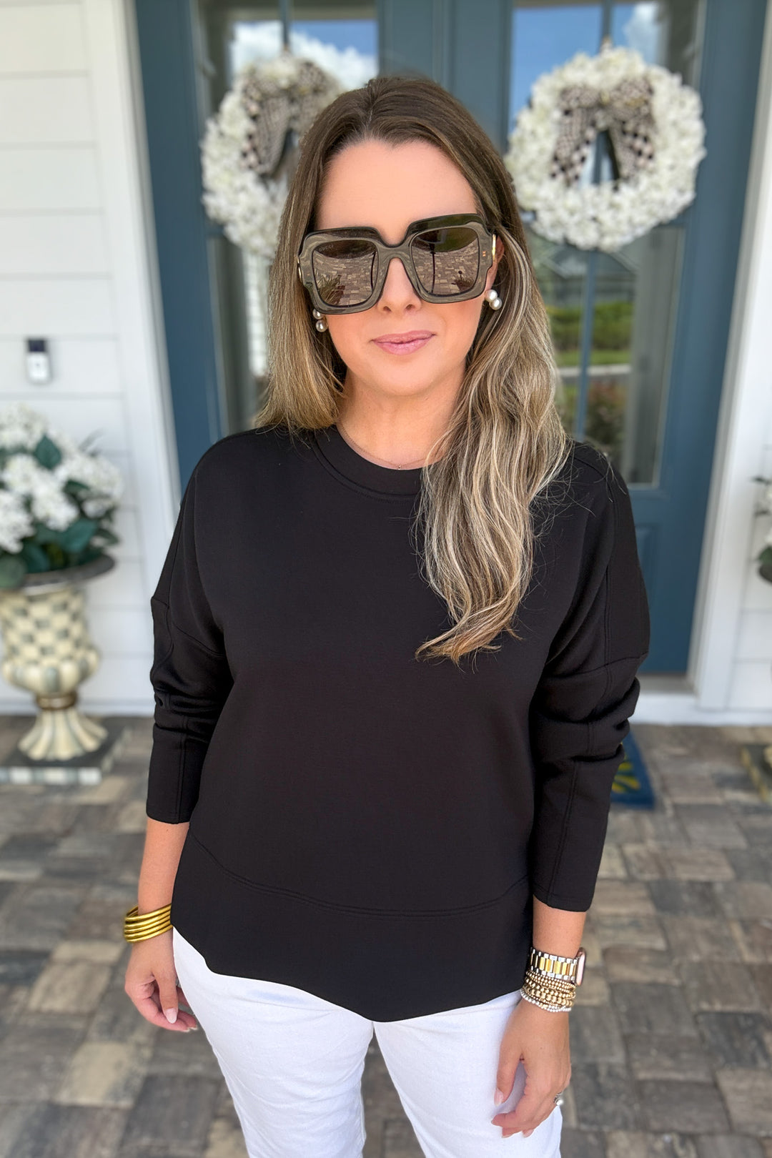 SPANX AirEssentials® Crewneck Long Sleeve Top - Very Black