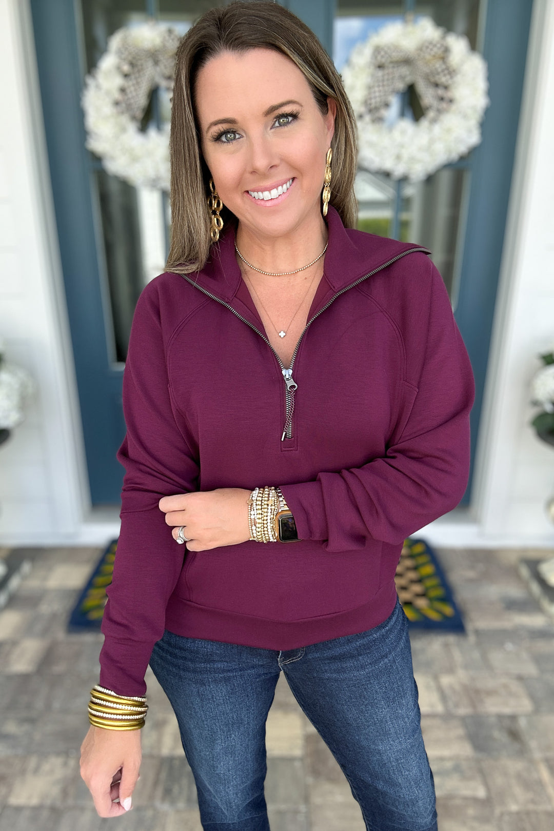 SPANX: AirEssentials Half Zip - Plum Berry