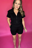 SPANX: AirEssentials Half Zip Short Sleeve Romper - Black