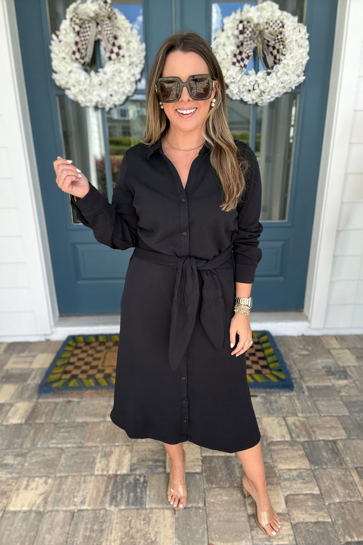 SPANX AirEssentials® Tie-Waist Midi Shirt Dress - Very Black