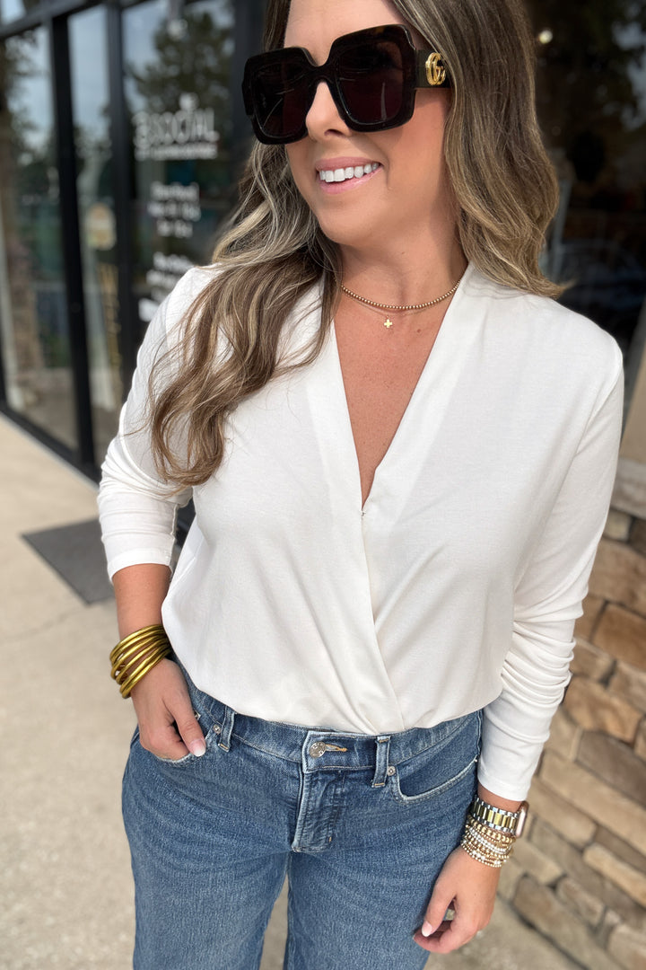 SPANX® CashKnit Long Sleeve Wrap Bodysuit - Ivory