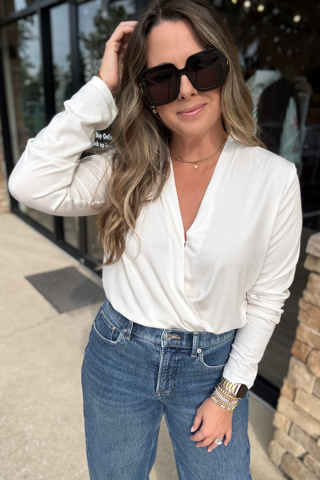 SPANX® CashKnit Long Sleeve Wrap Bodysuit - Ivory