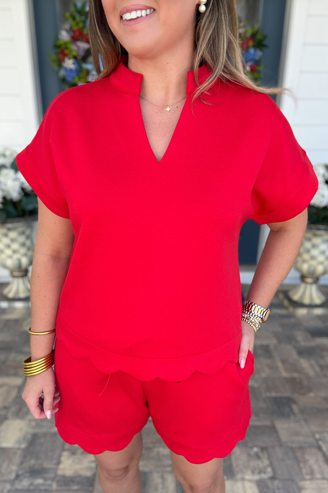 Scallop Hem Lounge Set - Red