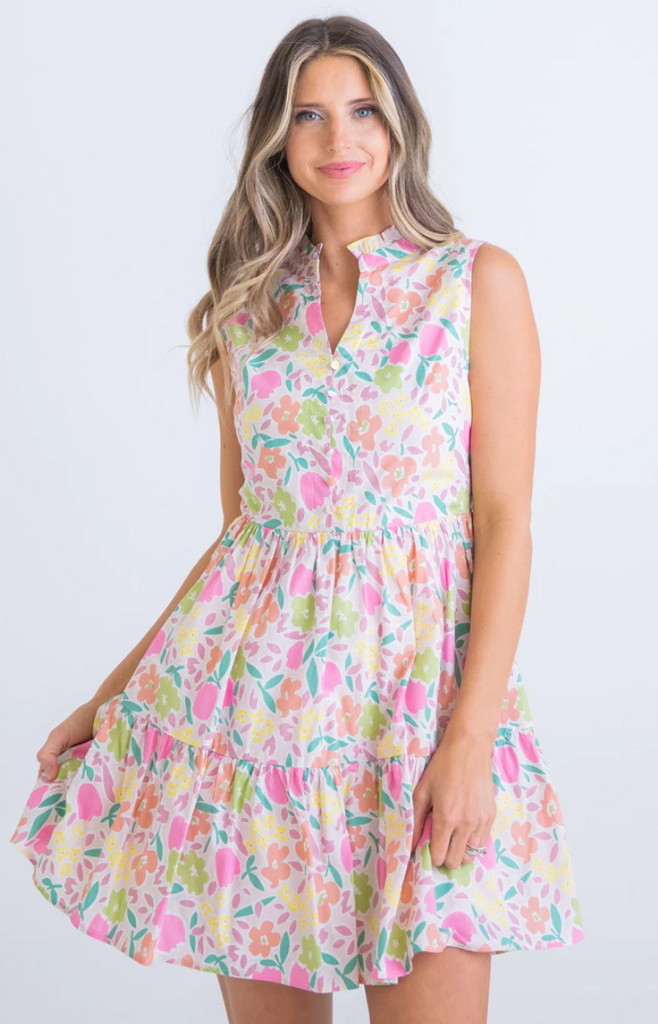 Karlie: Pastel Floral V-neck Dress
