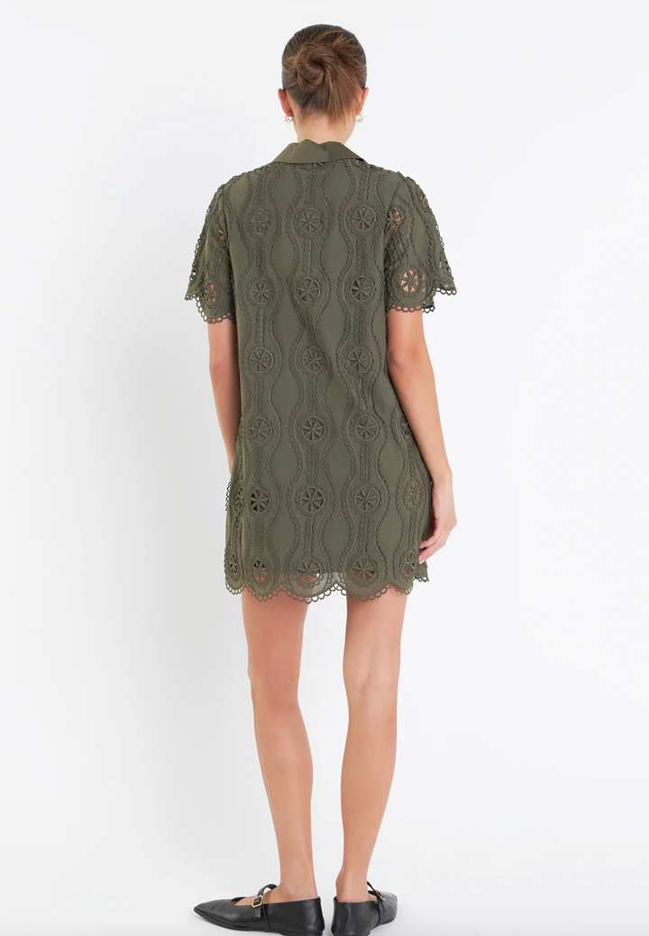 English Factory: Scallop Embroidered Shirt Dress - Olive