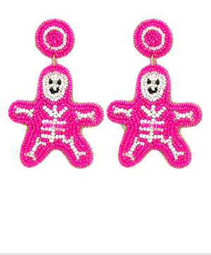 Pink Skeleton Ghost Beaded Earrings