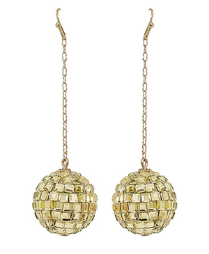 Disco Ball Drop Earrings - Gold