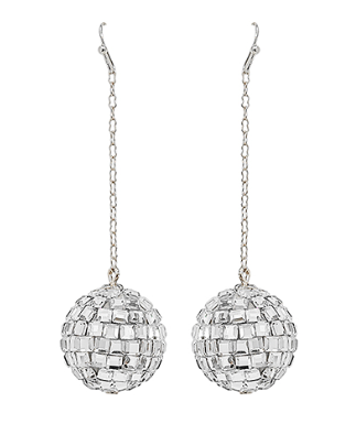 Disco Ball Drop Earrings - Silver