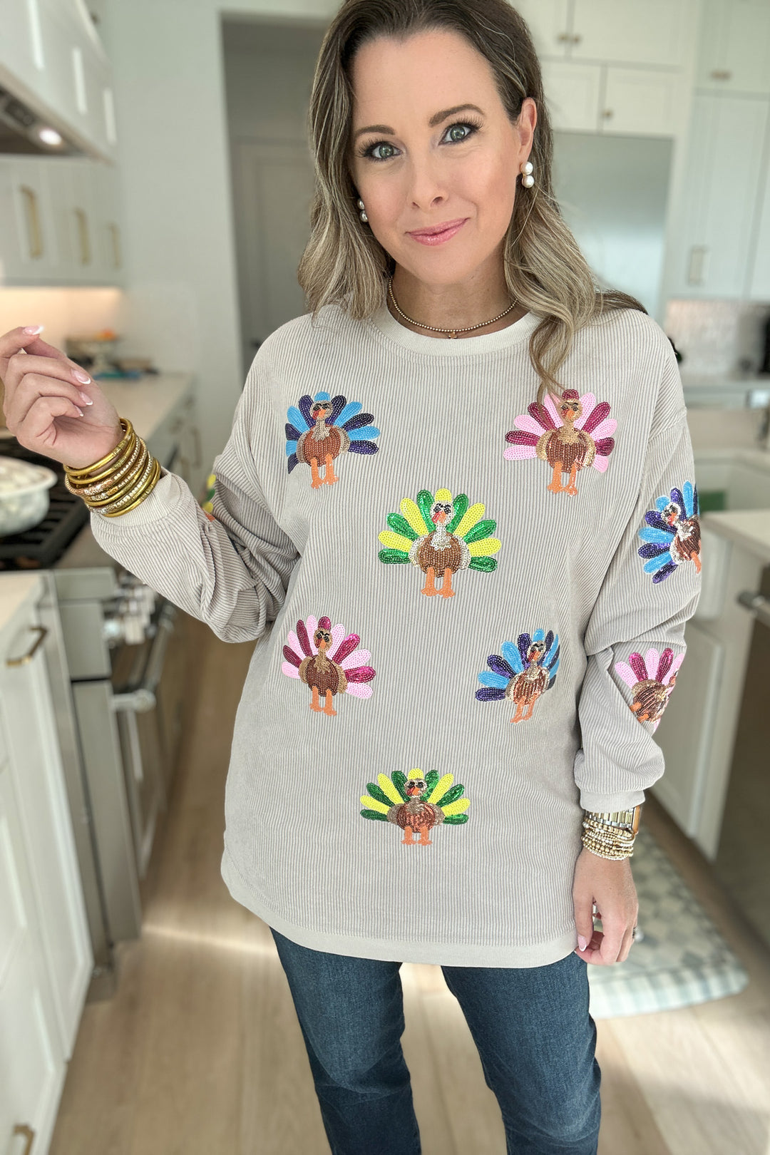 Sequin Turkey Corded Sweatshirt - Smoke Gray 