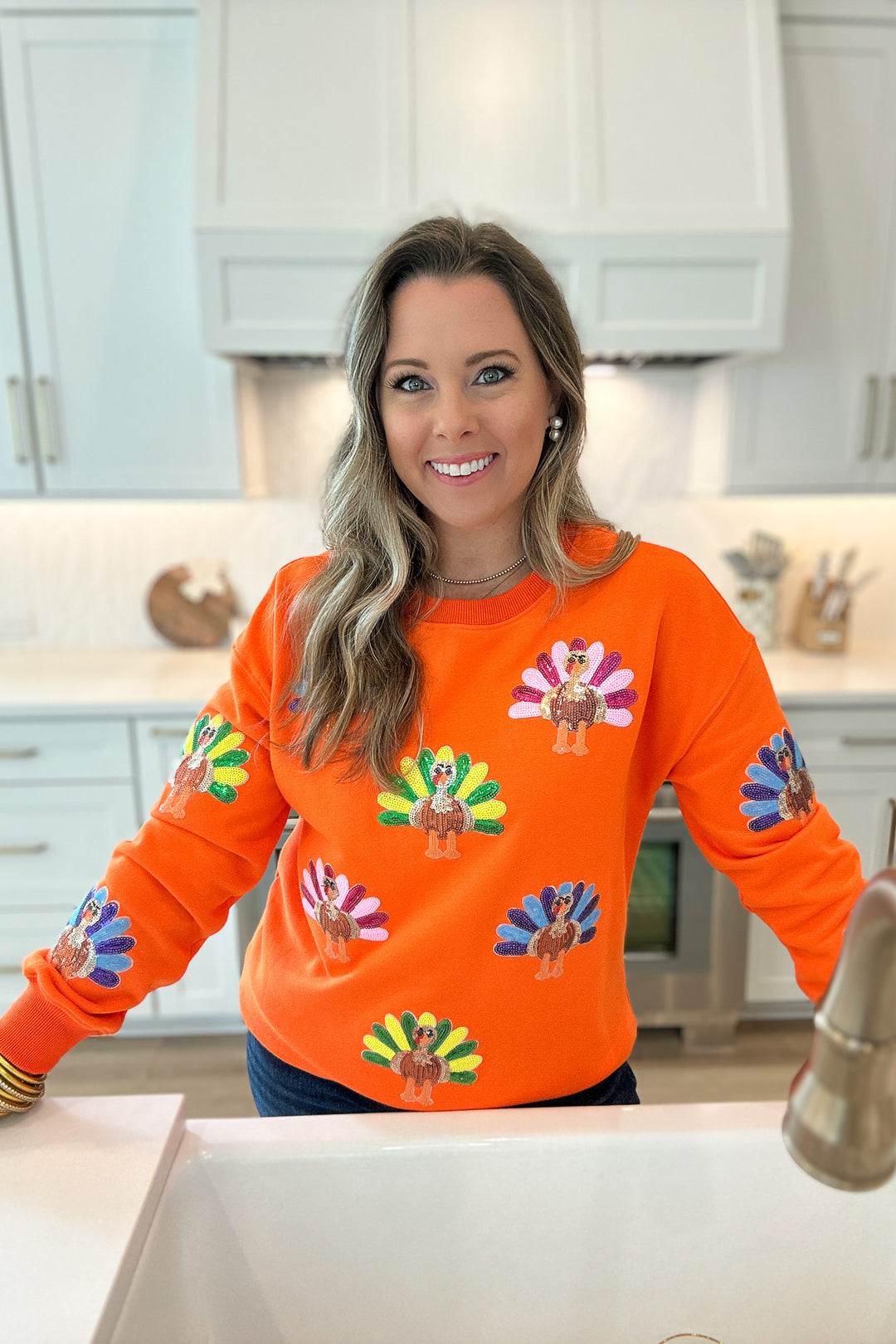 Orange Sequin Turkey Thanksgiving Sweatshirt