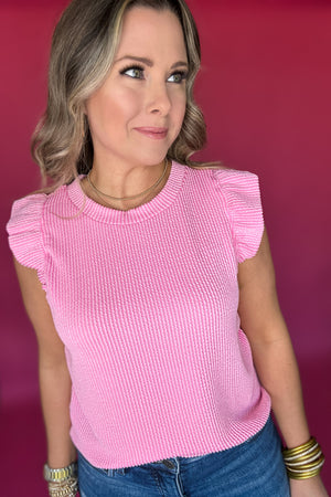 Simply Southern: Ruffle Knit Ribbed Top - Blush