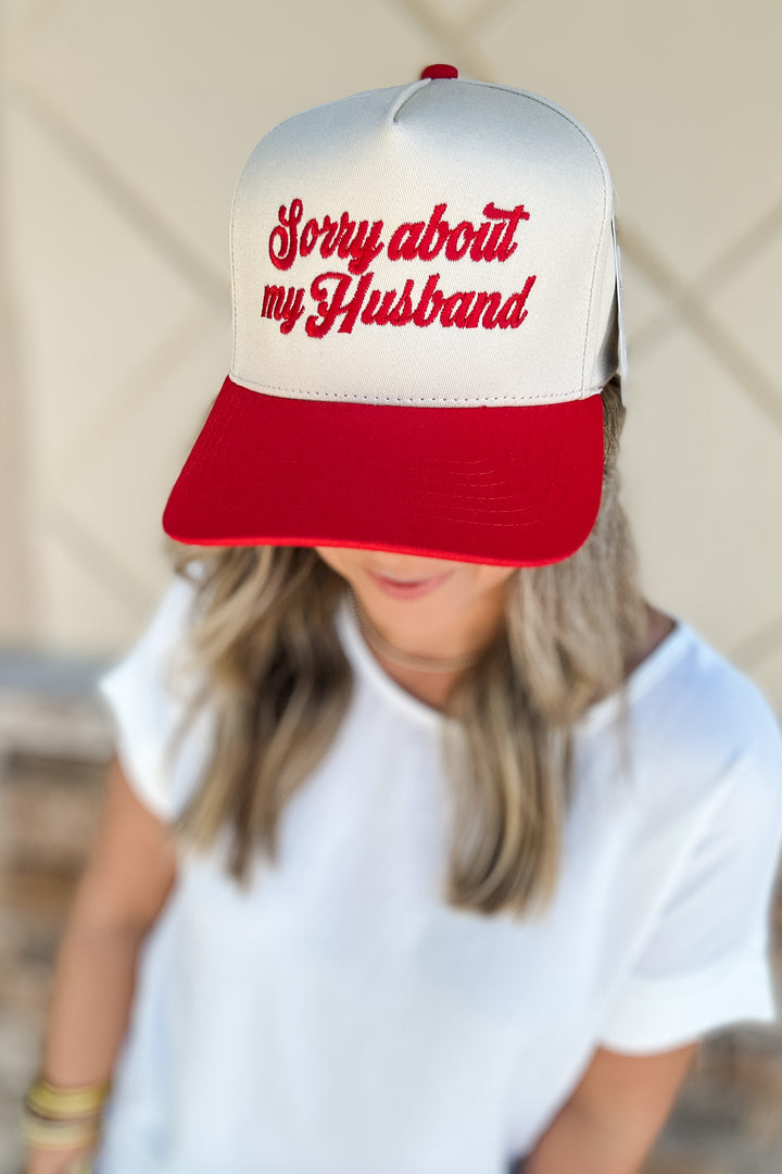 Sorry About My Husband Embroidery Hat - RED