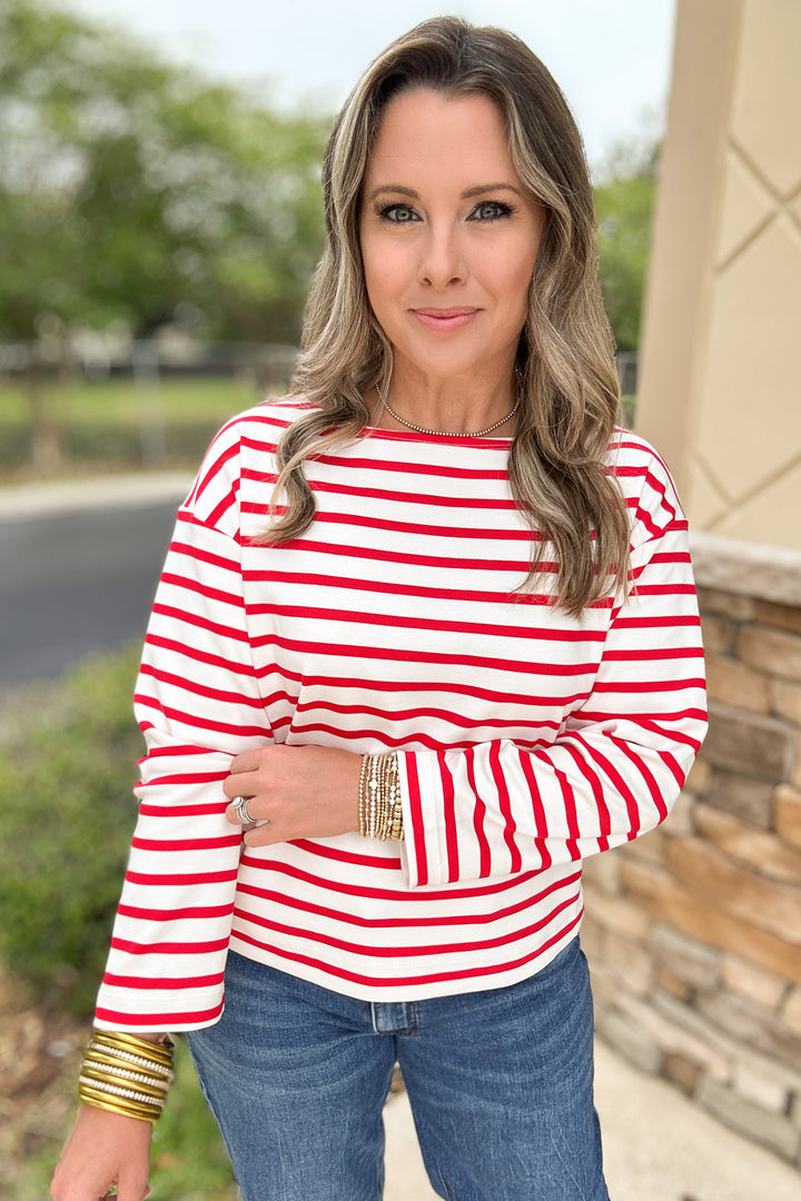 Spanx: Long Sleeve Boat Neck - Red + White