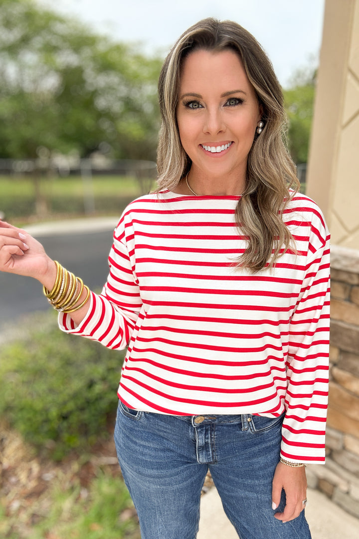 Spanx: Long Sleeve Boat Neck - Red + White