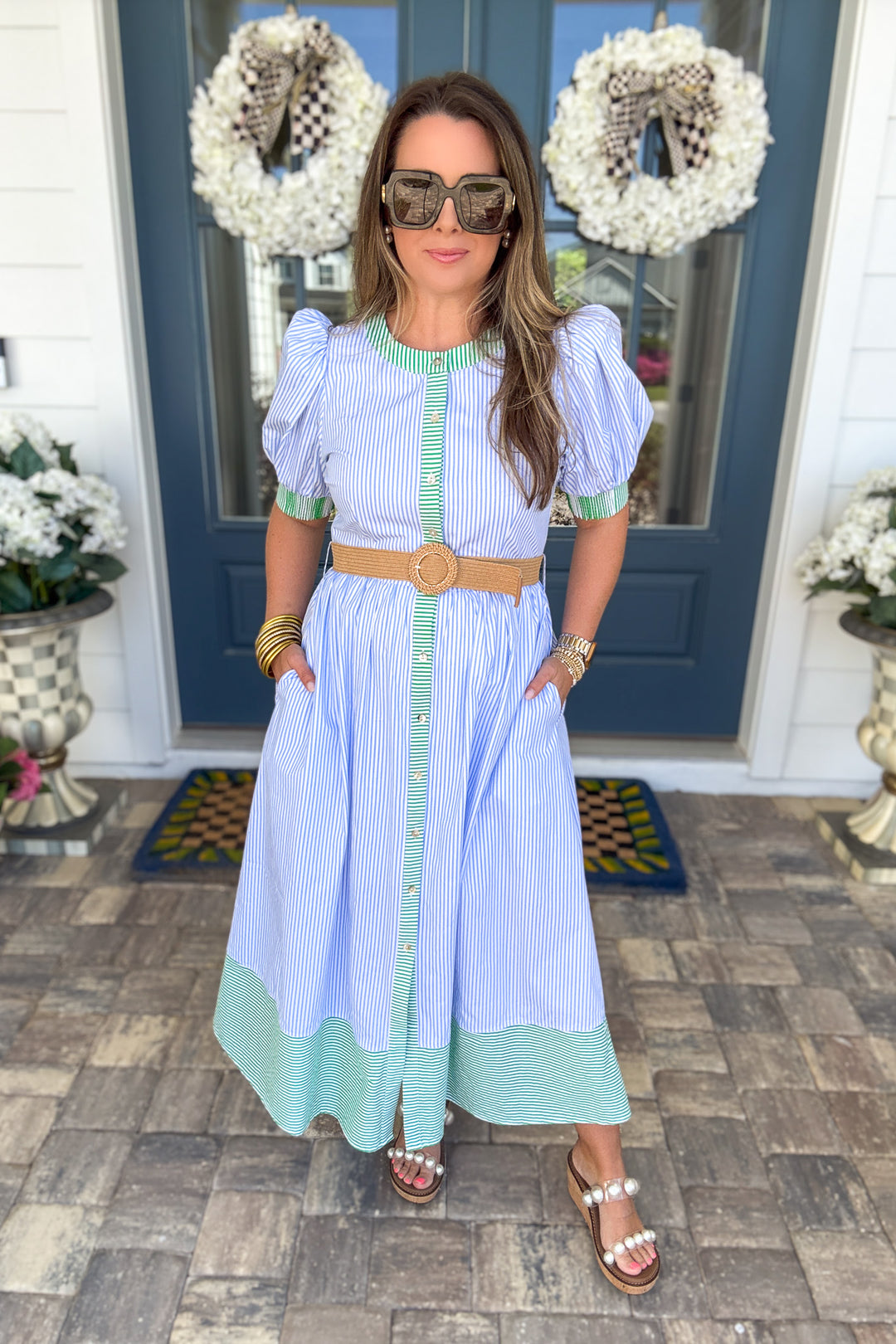 Stripe Button Front Seaside Maxi Dress