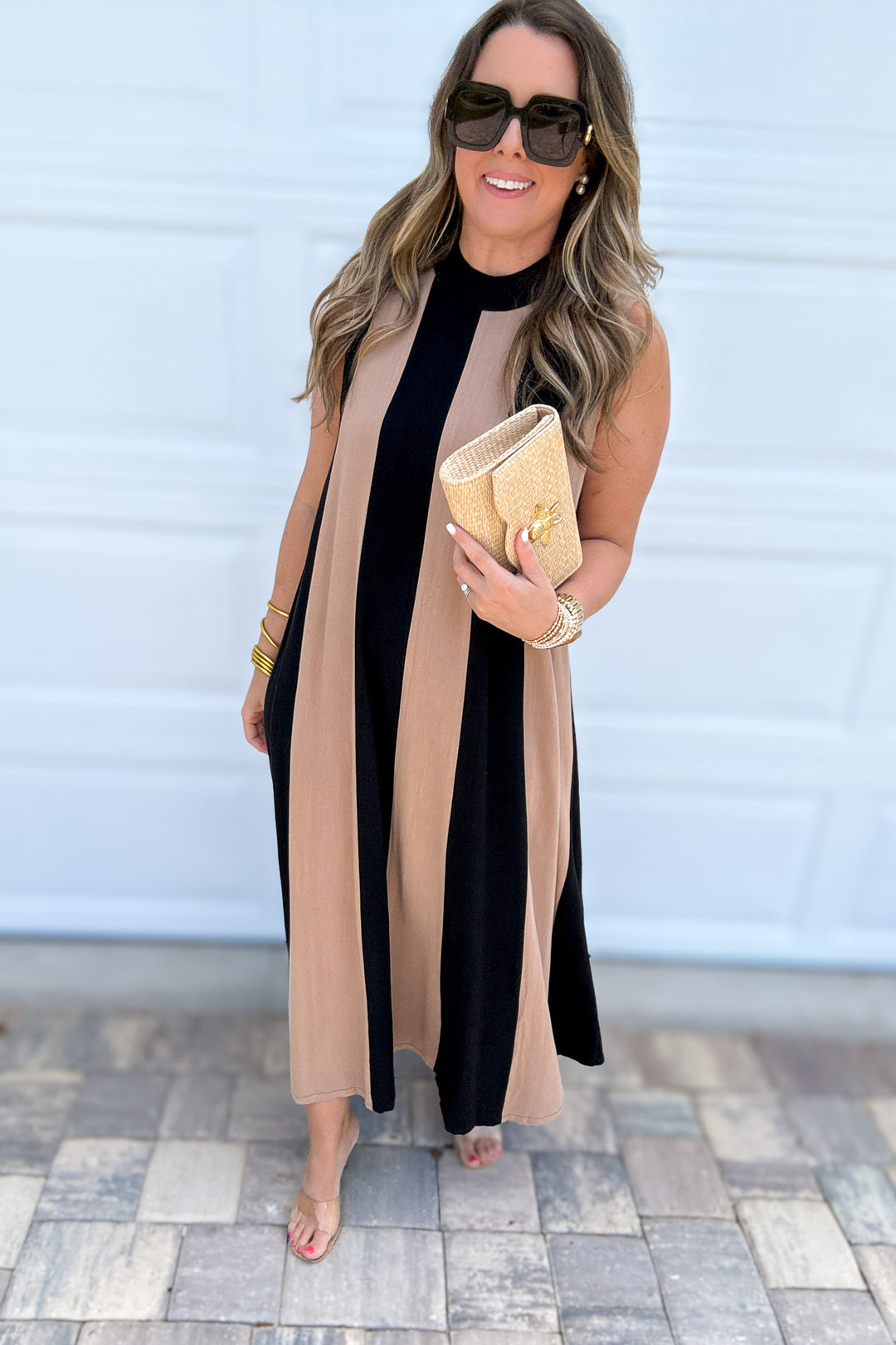THML: Color Block Maxi Dream Dress - Black + Khaki