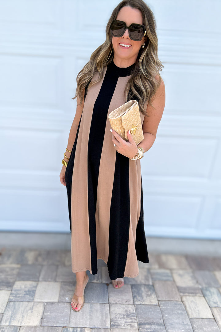 THML: Color Block Maxi Dream Dress - Black + Khaki