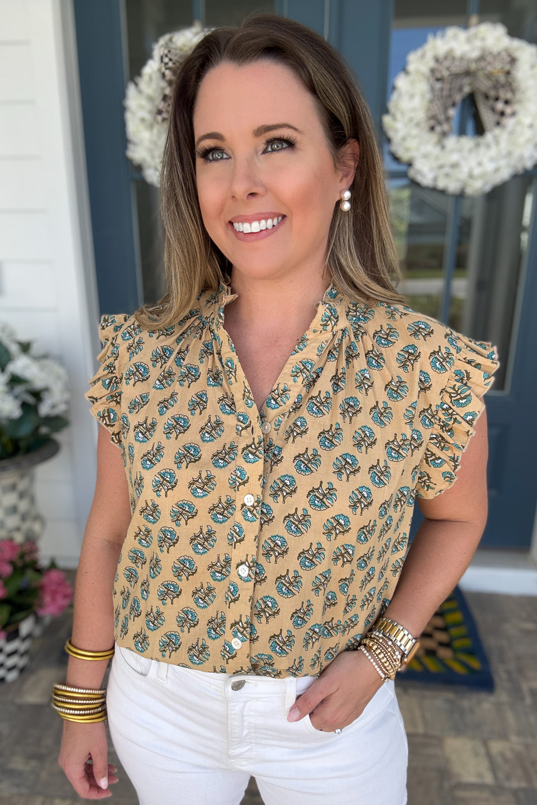 THML: Floral Ruffle Sleeve Blouse