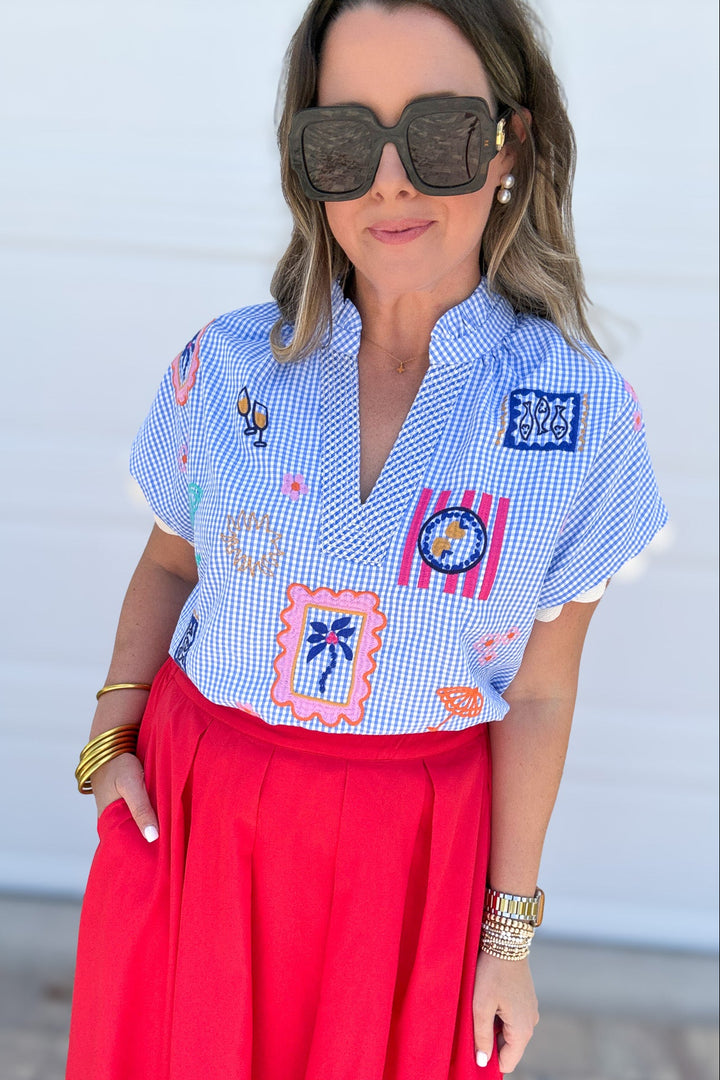 THML: Santorini Stitched Gingham Blouse