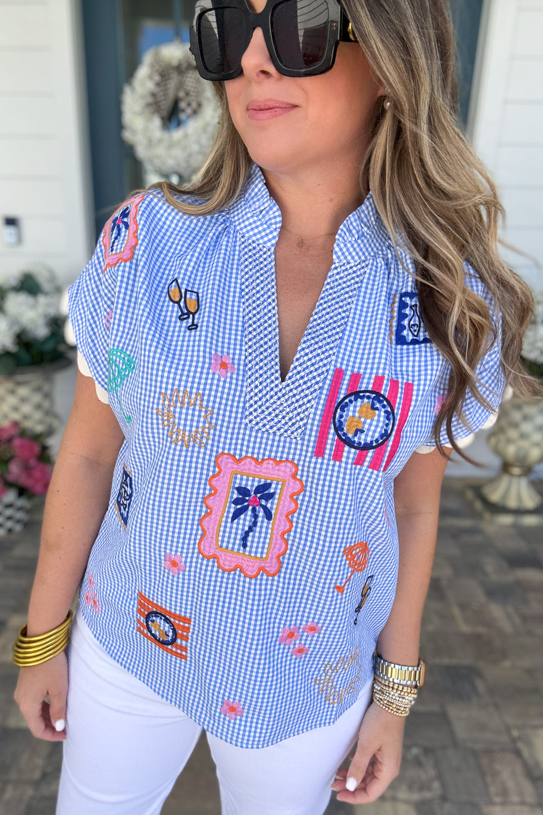 THML: Santorini Stitched Gingham Blouse