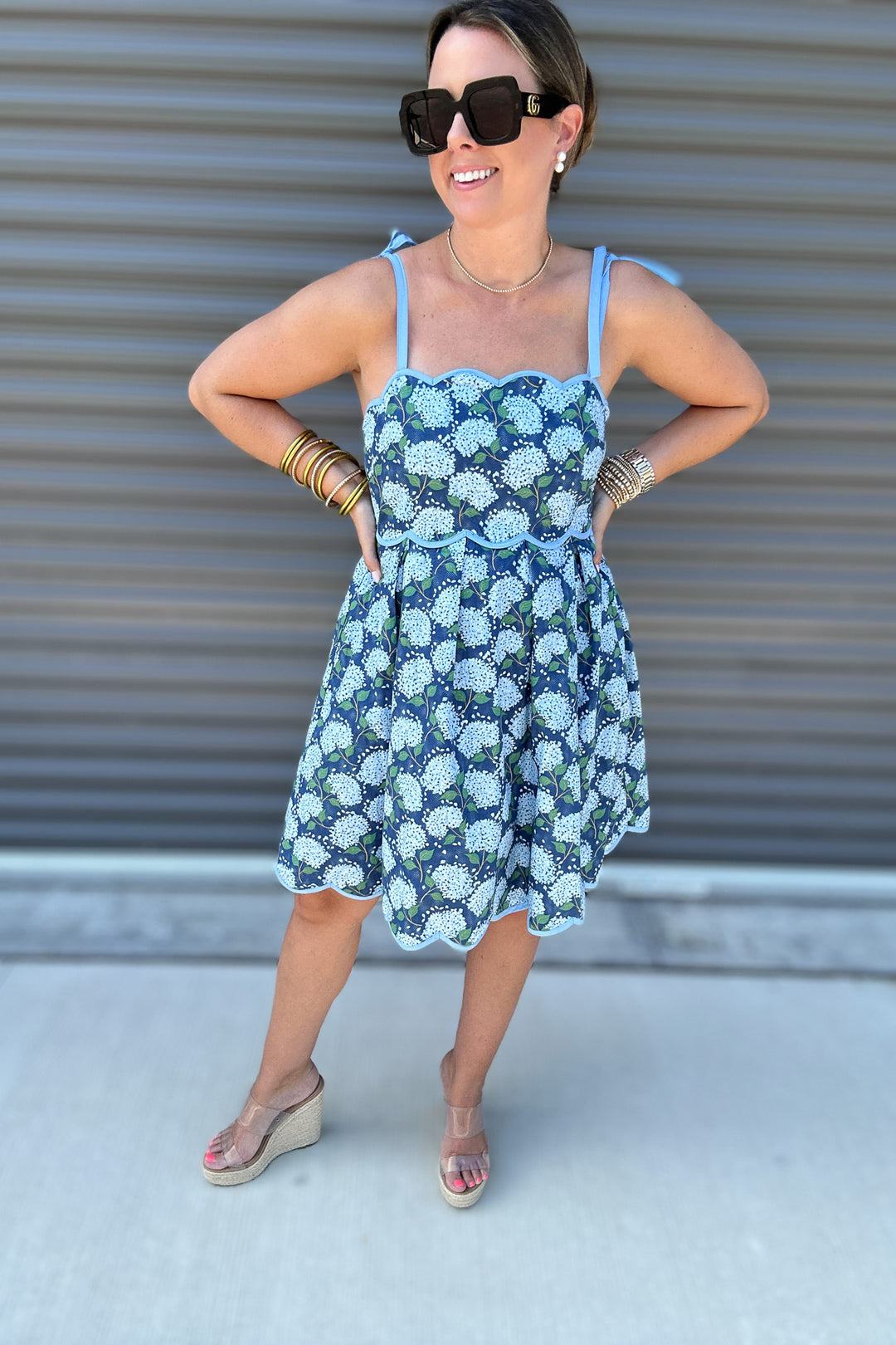 Tie It Up Scallop Hydrangea Dress